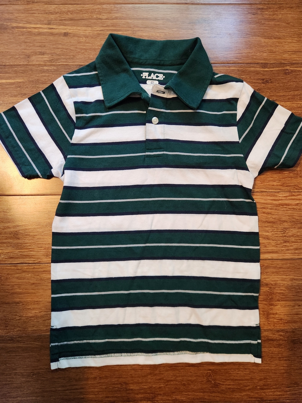 The Children's Place Boy's Green & White Striped Polo Shirt Size Small 5 / 6